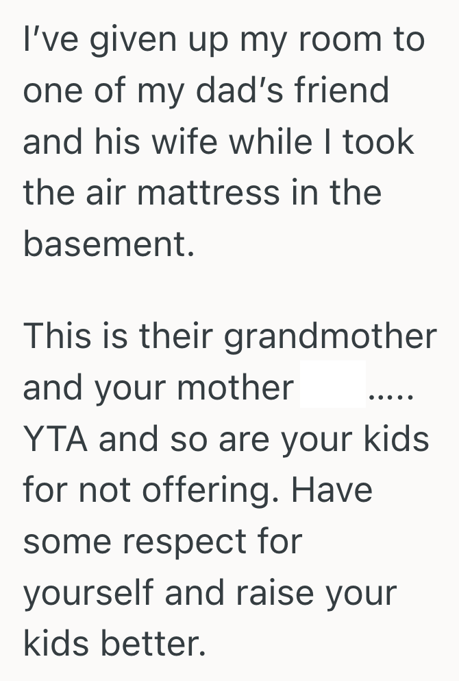 Screenshot 2025 07 07 at 11.43.30 AM His Mother Refused To Stay At A Hotel, So He Wondered If It Was Okay To Make Her Sleep On An Air Mattress While His Family Kept Their Rooms